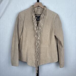 Dialogue 100% Suede Leather Jacket Women's Medium Tan Fringe Western Cowgirl Y2K